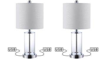 Abner 21" Glass Modern Contemporary USB Charging LED Table Lamp - JONATHAN Y